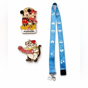 Vintage Disney Pin, Keychain & Lanyard Bundle Mickey Minnie Cat Enamel Set